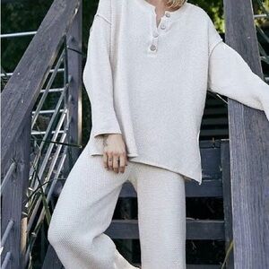 Free People Cream Knit Pajama Set